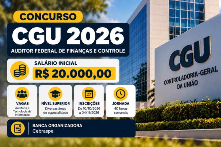 Concurso CGU 2026: Vagas de Auditor Federal com Salário de R$ 20 Mil; Veja Como Se Inscrever